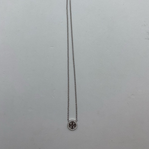 Tory Burch Silvertone Crystal Logo Necklace - Picture 4 of 5